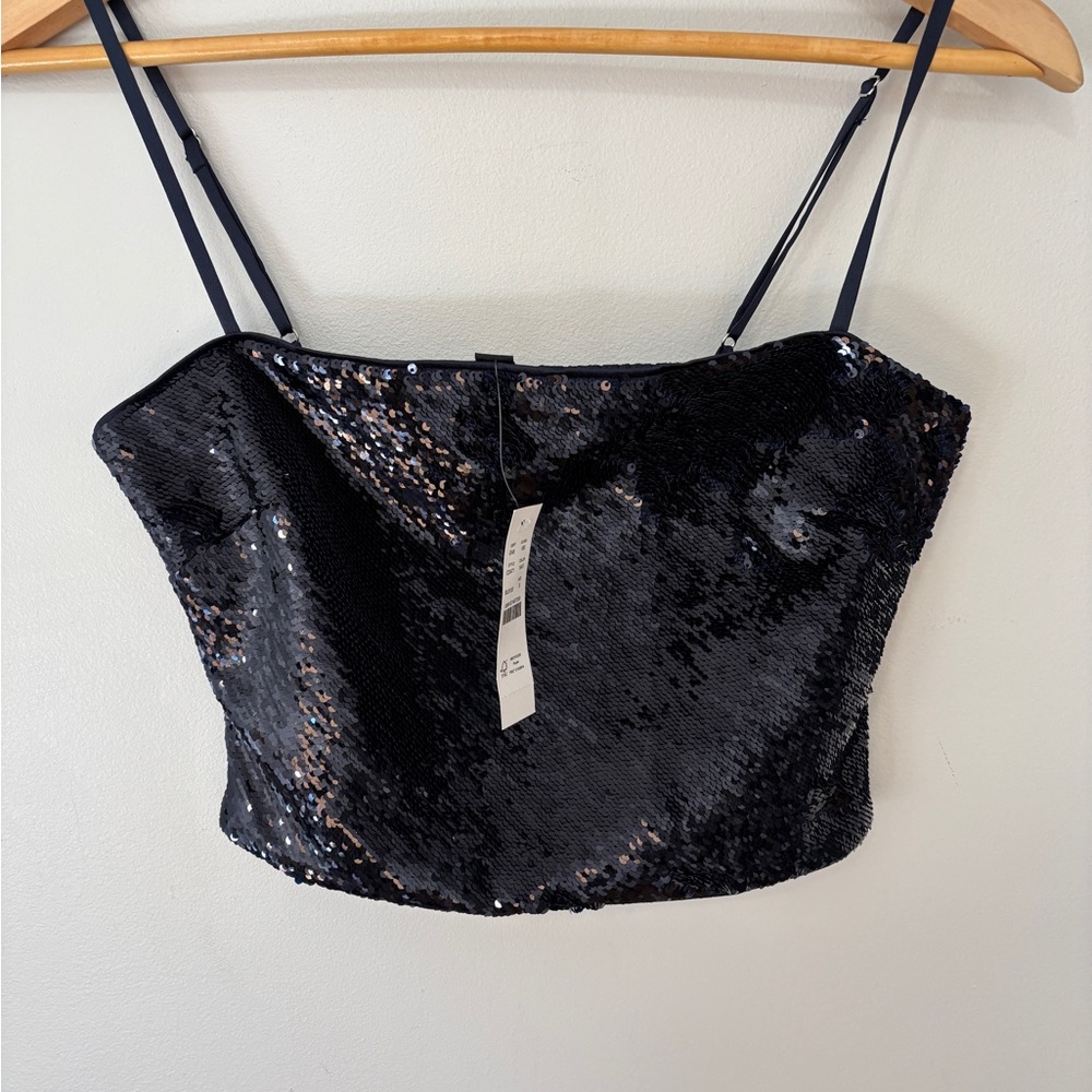 J. Crew Collection Navy Cropped Sequin Tank Top Size